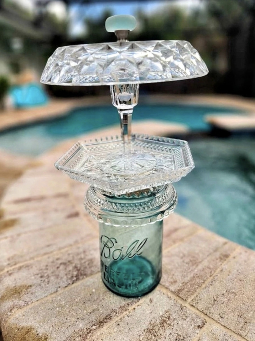 Handcrafted Vintage Glass Bird Feeder & Seed Reservoir One Of A Kind - Picture 3 of 6